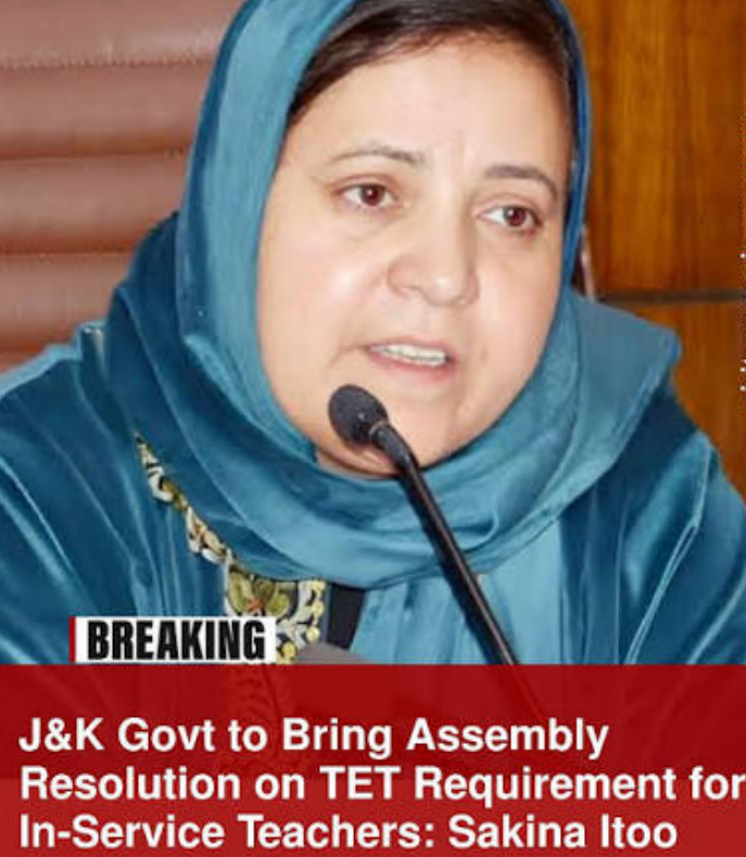 J&K Govt to Move Resolution in Assembly Against TET Mandate Education Minister Sakina Itoo
