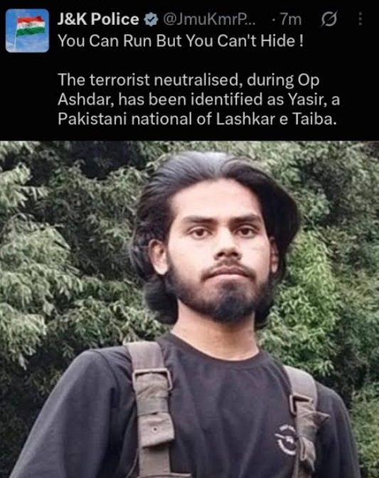 ‘You Can Run But Can’t Hide’ LeT Terrorist Neutralised in Budgam Encounter Identified as Pakistani National ‘Yasir’